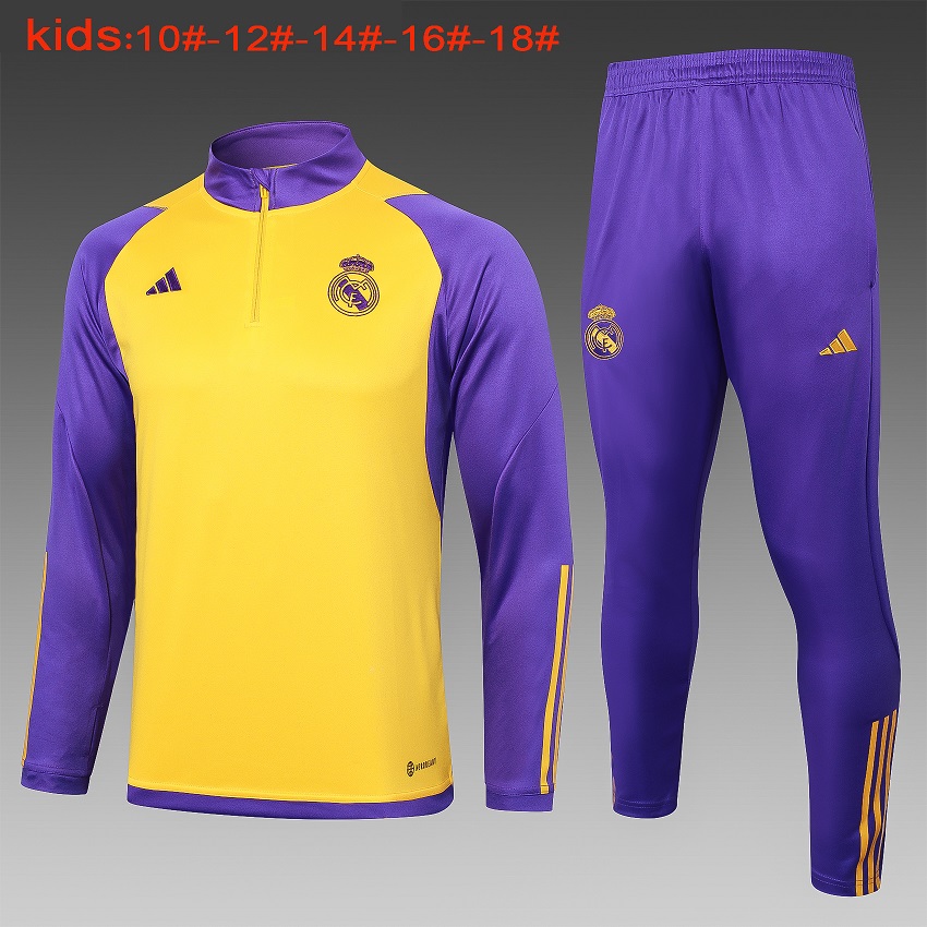 Kids Real Madrid 23/24 Tracksuit - Yellow/Purple